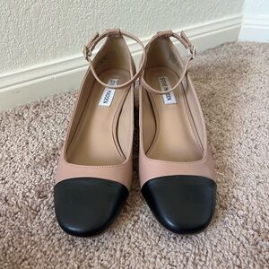 Steve Madden Two-Tone Ankle Strap Flats - Blush and Black